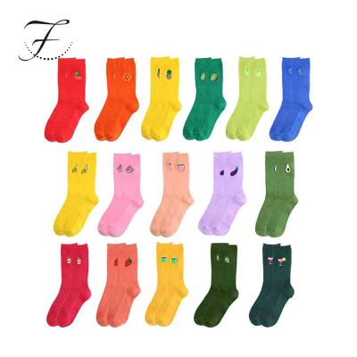 China Fiona RTS Color Cotton Polyester Embroidery Women Fruit Cute Ladies Custom Solid Simple Crew Socks Eco Friendly Wholesale Design QUICK DRY for sale