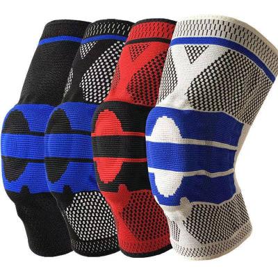 China Breathable Nylon 3D Adjustable Elasticity Knitted Knee Support Patella Protector Silicone Spring Sports Knee Pads Compression Sleeve Knee Brace for sale