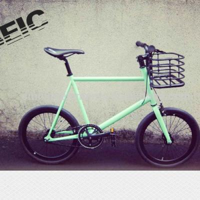 China 20 Inch Cr-Mo Steel Mini Fixie Light Green Bike With Basket Handle Bar for sale