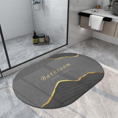 China 5MM Polyester Ellipse Bathroom Mat Absorbent Quick Drying Cushioned Non Slip Washable Bathroom Cover Mat for sale