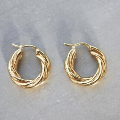 China TRENDY 18k Gold Plated Stainless Steel Women Earrings Jewelry Hypoallergenic Gold Twisted Circle Earrings for sale