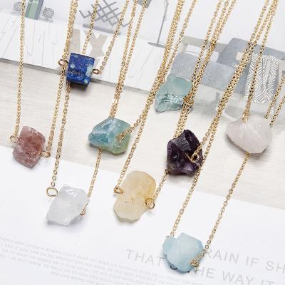 China TRENDY Natural Raw Stone Necklaces For Women Girl Geometric Crystal Pendant Femme Gold Chain Druzy Jewelry for sale