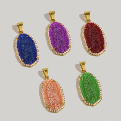 China Colorful Durable Religious Natural Stone Virgin Mary Zircon Pendants For Necklace Jewelry Making for sale