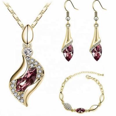 China Wholesale Fashion TRENDY Cheap Jewelry Set Luxury Crystal Rhinestone Drop Necklace Earring Bracelet Sets for sale