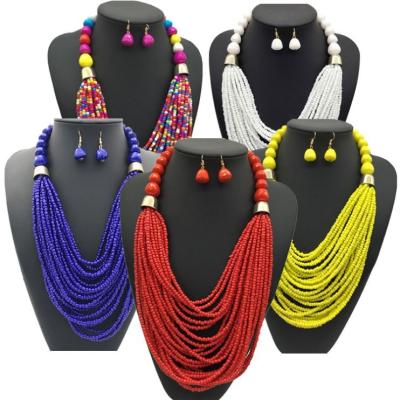 China Wholesale BOHEMIA Fashion Bead Jewelry Sets Costume African Seed Bead Necklace Set for sale