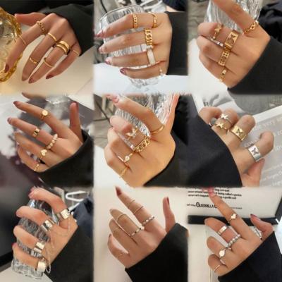 China None kc fashionable gold plated butterfly rings set designs multiple heart alloy finger for women jewelry for sale