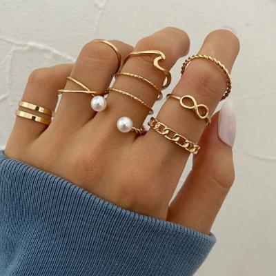 China Simple Simple Punk Cross Rings For Women Girls Bead Heart Twist Ring Set 2021 Trend Jewelry for sale