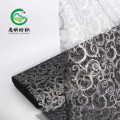 China 100% New Fashion Polyester Organza Fabric Gold Silver Foil Print Anti-Static Fabric Party Decoration Mesh Glitter Party Fabric for sale