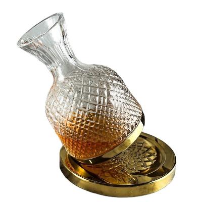 China Creative 1500ml Diamond Cut Crystal Glass Spin Wine Manual Grinding and Polishing Rotating Decanter for Wedding Gifts Restaurant for sale