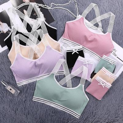 China No Steel Ring Women Underwear Set Bra Set Sexy Lace Chest Beauty Cross Lace Back Wrapped QUICK DRY Tube Top Sports Women Underwear for sale