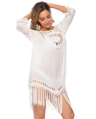 China Vrouwen Bikini Anti-UV Cover Up Hollow Solid Lace Badpak Beach Slijtage 2019 Ladies Cover-UPS Badpak Strand Sexy Jurk Zomer Tuniek for sale