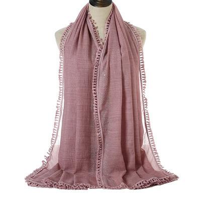 China As Shown New High Quality Cotton And Pure Color Wool Shawl Summer Linen Four-sided Elegant Women And Diamond Scarf Ladies Long Scarf for sale