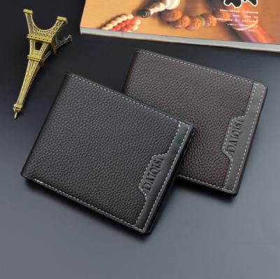 China New Fashion Lychee Waterproof Men's Multi-Card Wallet Young Korean Soft Horizontal Men's Short Wallet Black Wallet For Men for sale