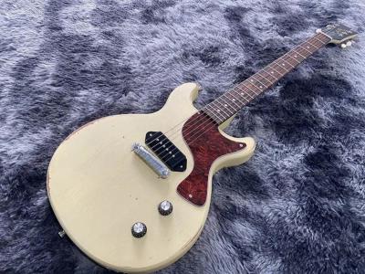 China Custom GB Electric Guitar Junior Milk White Color 1 P90 Pickup Handmade heavry Relic Mahogany Body And Neck for sale