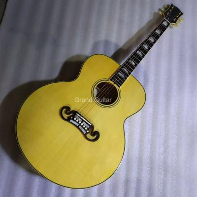 Chine Dispositif solide de 43 pouces Jumbo Parlor Guitare acoustique Flammeur d'érable arrière côté pont d'ébène à vendre