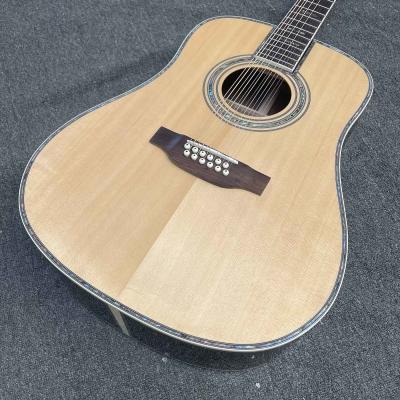 中国 Custom 41 inch Dreadnought D 12 strings abalone binding folk classic acoustic guitar with customized inlay logo headstock 販売のため