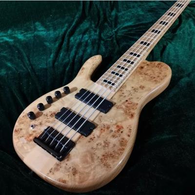 China Color de Burl natural personalizado Cuello de una pieza a través de 5 cuerdas Guitarra baja eléctrica zurda en venta