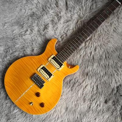 China Guitarra eléctrica a medida con incrustación de pájaro y hardware de cromo en amarillo PRS Santana Retro Orange en venta