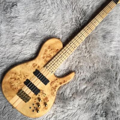 中国 Custom 5 Strings Neck Through Body Burl Maple Top Electric Bass Guitar 販売のため