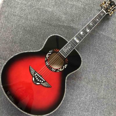 China Custom Solid Spruce Top Ebony Fingerboard Real Abalone Shell Binding Inlay 40 Inches Flamed Maple B side Acoustic Guitar for sale