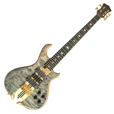 China Custom Alem Style Mark King 5 Omega Cut Bottom Shape Neck Through Body Flamed Maple Top 5 Strings Bass Guitar for sale