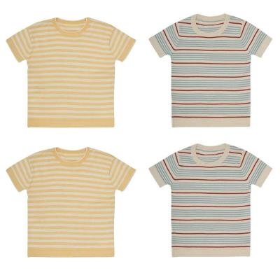 China Cotton Anti-Shrink Stripe Custom Made Stripe Shortsleeve Solid Color Shortsleeve Girls Boys Tops T-shirt for sale