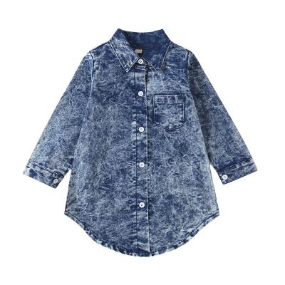 China Round Stain Cotton Camouflage Edge Denim Blouse Boy Kids Shirt Kids Clothes Long Sleeve Viable Unisex Casual Lapel Long Sleeve for sale