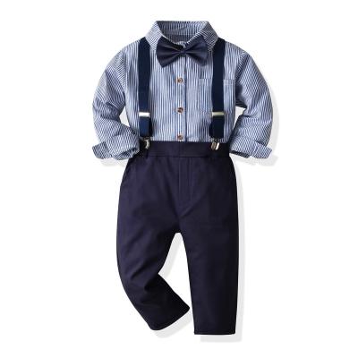 China Fashion Overalls Gentleman Set Spring Autumn Children Striped Bow Tie Shirt Boys Eco-Friendly Clothing for sale