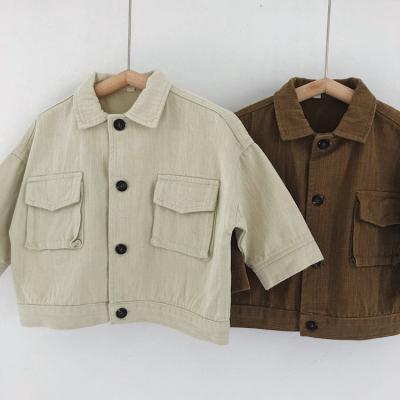 China Sustainable Kids Clothing 2021 New Style Soft Denim Cotton Jacket Brown Boys Girls Causal Coat For 1-6 Years for sale