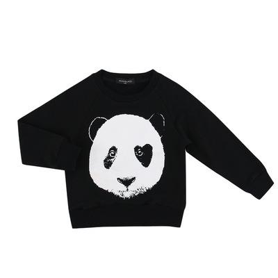 China Custom Round Neck Brand New Anti-wrinkle Big Design Knitted Sweater Black With Cute Panda Pattern Cotton Sweater for sale