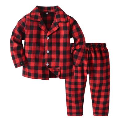 China Breathable Girls Boys Long Sleeve Pajamas Set Collared Plaid Autumn Cute Toddler Pajama Kids Sleepwear Children Clothes Pajamas for sale