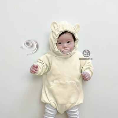 China 2022 Antibacterial Solid Color Bear Ear Sweater Baby Sweater Baby Triangle Romper Baby Boy Hooded Suits Korean Children's Clothing 2022 for sale