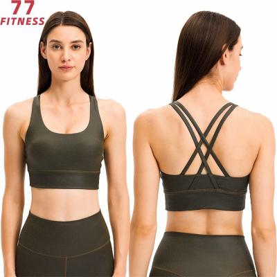 China Lulu Lemon New Fashion Custom Handsome Yoga Vest Bra Tank Top Breathable Cross Back With Sanding Chest Pad Sports Fitness Underwear Women for sale