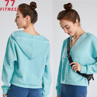 China New Product V-Neck Winter Anti-pilling Sports Hoodie With Pocket Women Loose Plus Velvet Outdoor Sports Yoga Clothes Long Sleeve Top for sale