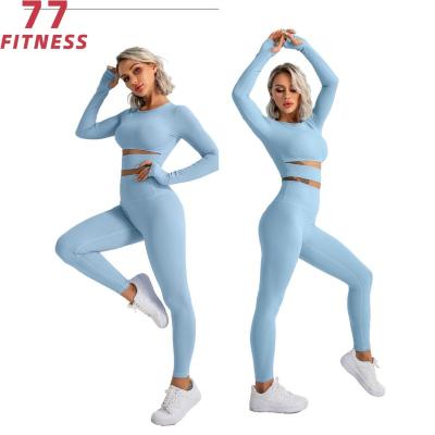 China Breathable Eco-Friendly Recycled Nylon Fashionable Skinny Shirts Long Sleeve Tights Yoga Sets New Workout Apparel Sports Fitness Suits for sale