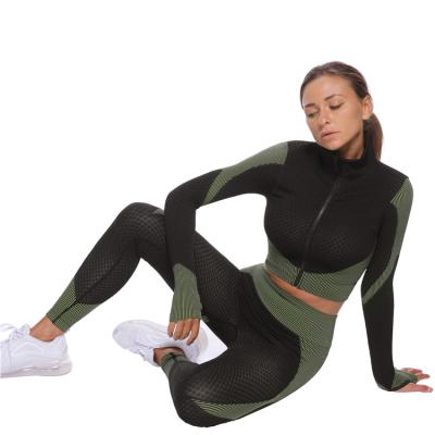 China 2021 Breathable 77FITNESS Fitness Gym Clothes 3 Piece Gym Wear Women Sets Seamless Sports Cropped Top And Yoga Leggings Set For Workout for sale