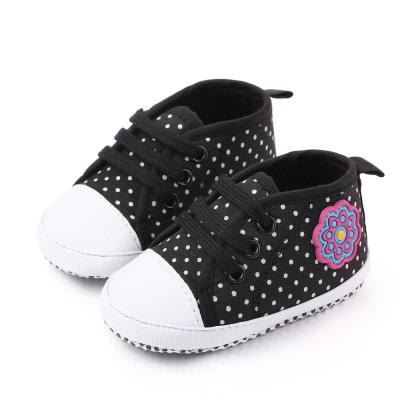 China Anti-odor New Arrival Baby Shoes Flower Printing Black Color Canvas Toddler Shoes for sale