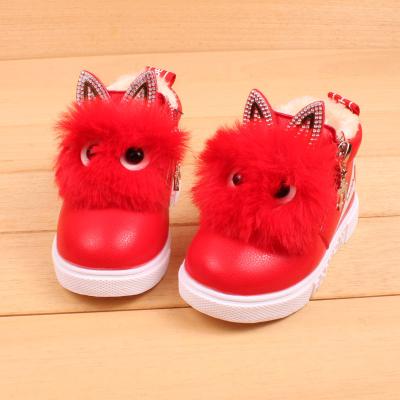 China Wholesale Rabbit Ears Slip On Add Cute Furry Fancy Plush Cartoon Kids Shoes Children Boots for sale