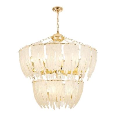 China Modern Art Flower Chandelier Lighting Glass Lamp, 2 Rows, Gold Plating for sale