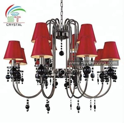 China 12 Contemporary Crystal Black Crystal Light Chandelier Red Shade for sale