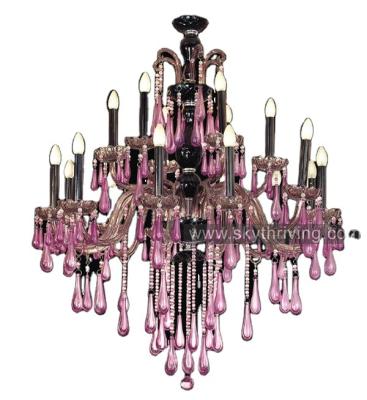 China Traditional Purple Glass Drop Chandelier Lamp Colored Glass Chandeliers for sale