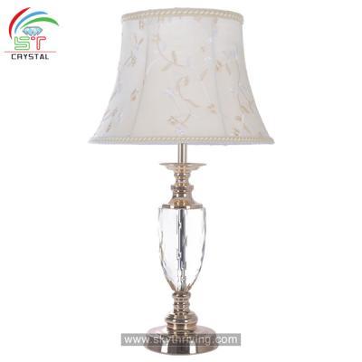 China Luxury crystal hotel table lamp with purple shade for sale