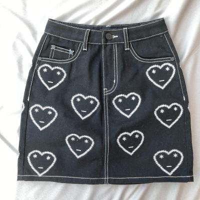 China DENIMGUYS Breathable Fashion Embroidery Black Overall Custom Women's Cotton Logo Mini Skirt for sale