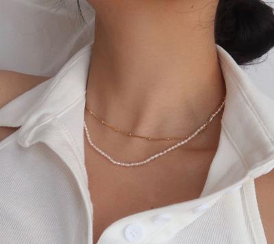 China 2021 Simple Design Stainless Steel Double Layer Casual / Sporty Bead Beaded Gold Chain Necklace Jewelry for sale