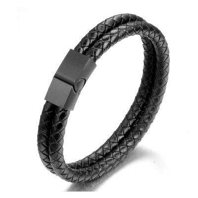 China Hot Sale Casual / Sporty Custom Black Design 316 Stainless Silver Black Double Rope Bracelet for sale