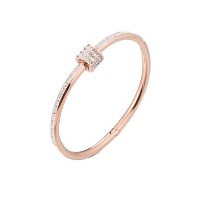 China Custom Hiphop Stainless Steel Bracelet Rose Gold Womens Zircon Tennis Charm Chain Bracelets for sale