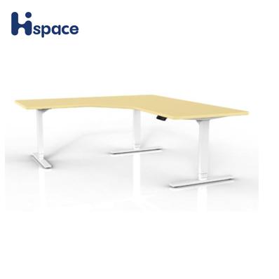 China L Shaped Adjustable Desk Wood (Waist) Latest Height Table Desk Base Desk Modern Adjustable Electric Adjustable Metal Leg for sale