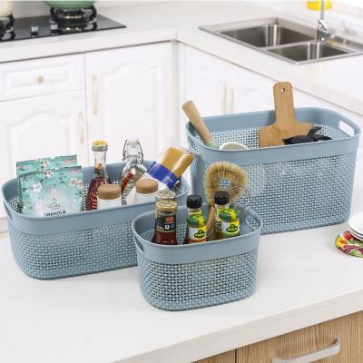 China Factory direct sales rectangle viable plastic kitchen storage basket bathroom storage box desk basket for sale