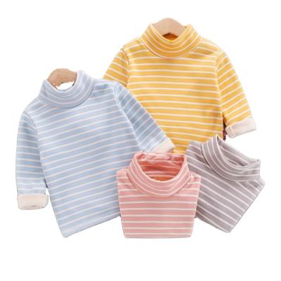 China Soft Anti-wrinkle Cotton Kids Vertical Stripe T-shirts With High Neck Wool Sweater For Kids Designer Clothes for sale