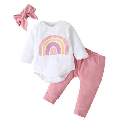 China Boutique Breathable Infant 3 Pcs Baby Clothing Spring And Autumn Girls Sets Cheep Rainbow Children Dress for sale